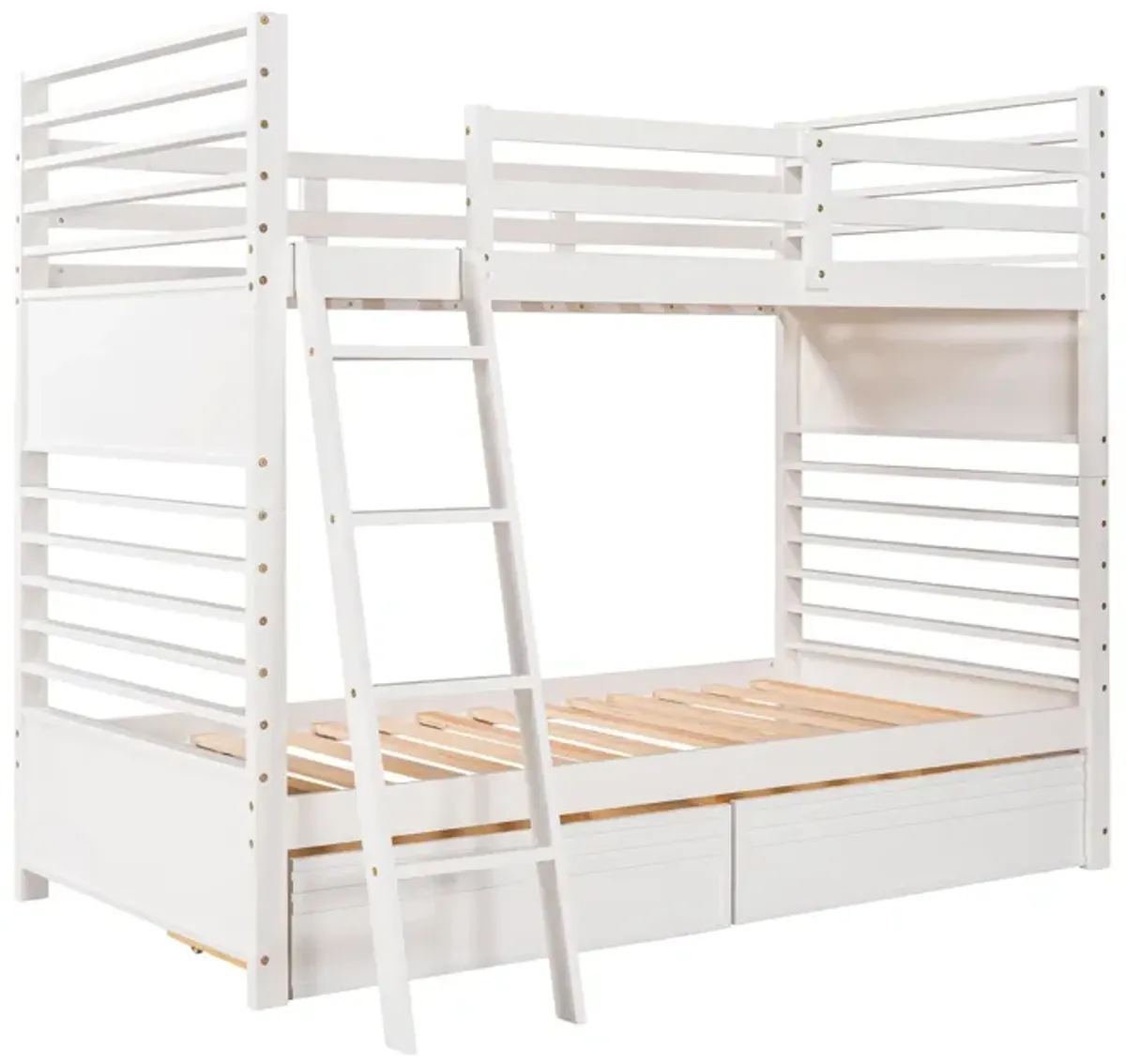 Twin Over Twin Wood Bunk Bed With Two Drawers - White