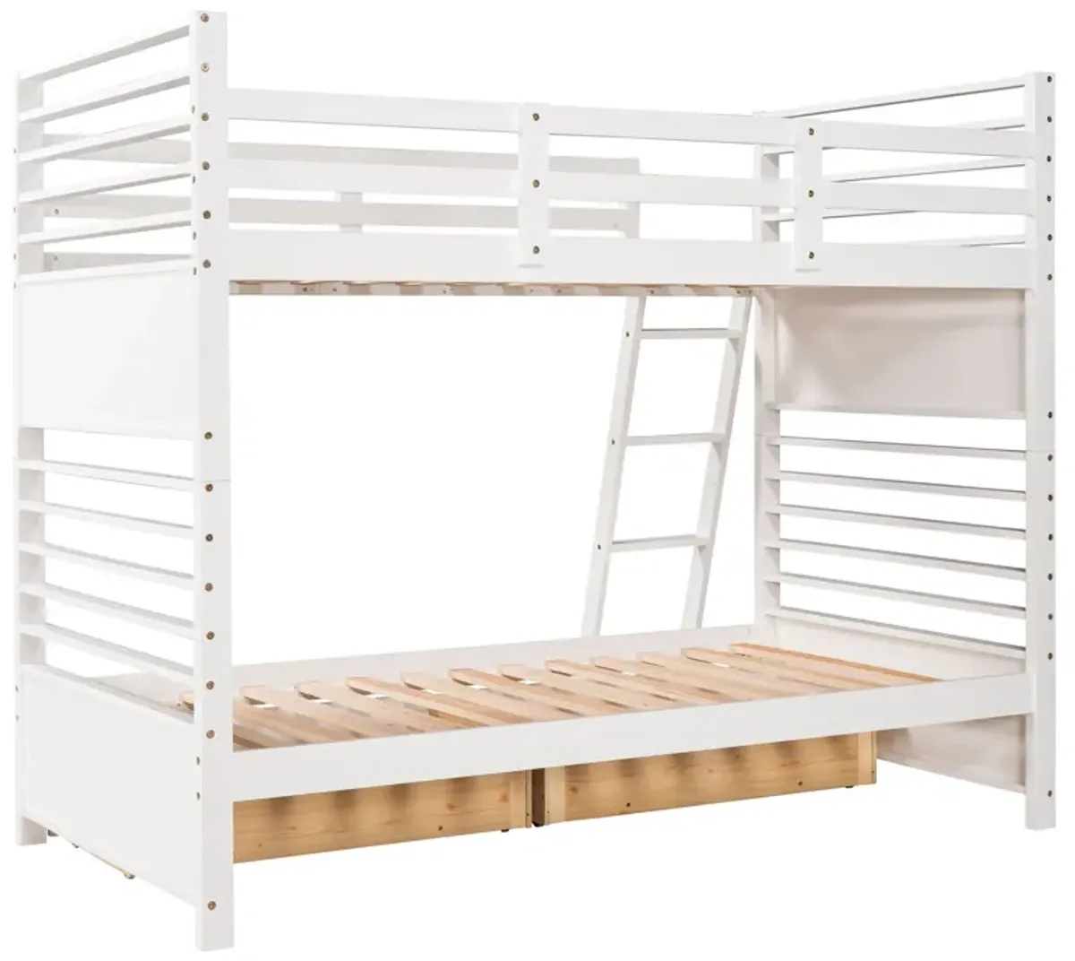 Twin Over Twin Wood Bunk Bed With Two Drawers - White