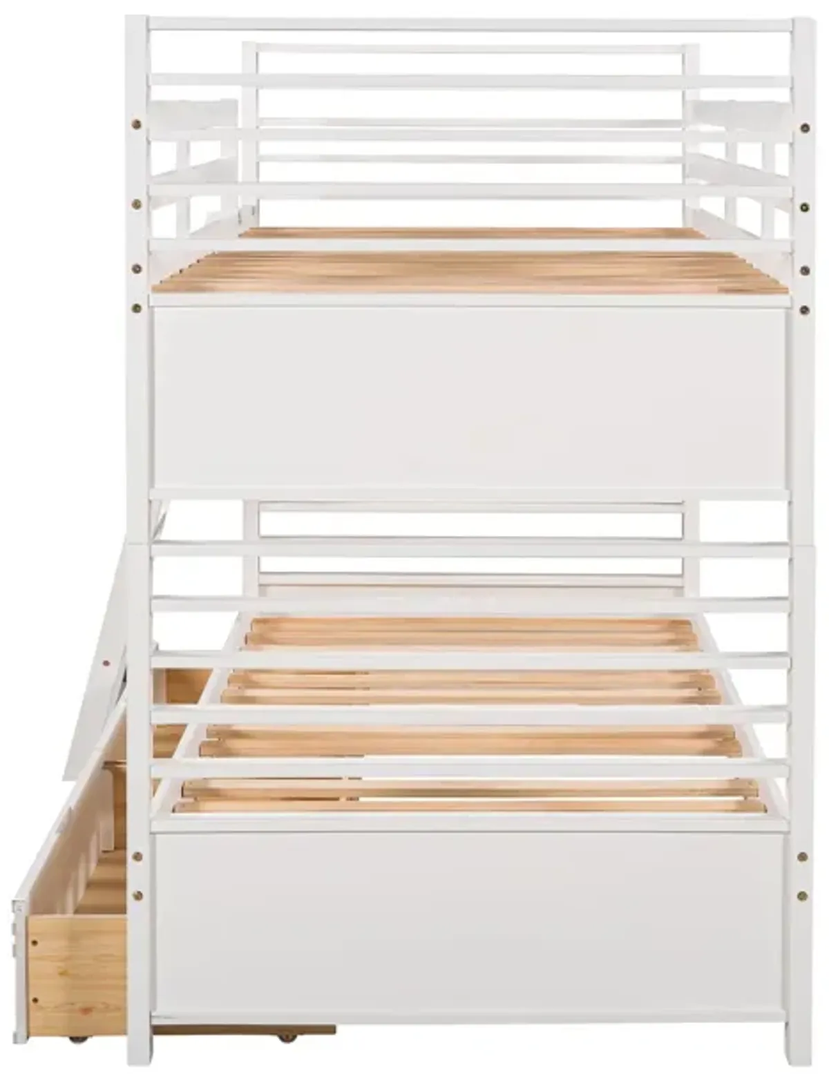 Twin Over Twin Wood Bunk Bed With Two Drawers - White