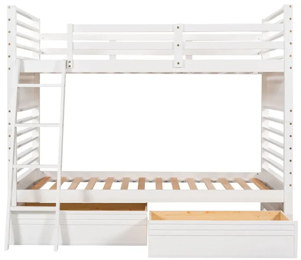 Twin Over Twin Wood Bunk Bed With Two Drawers - White