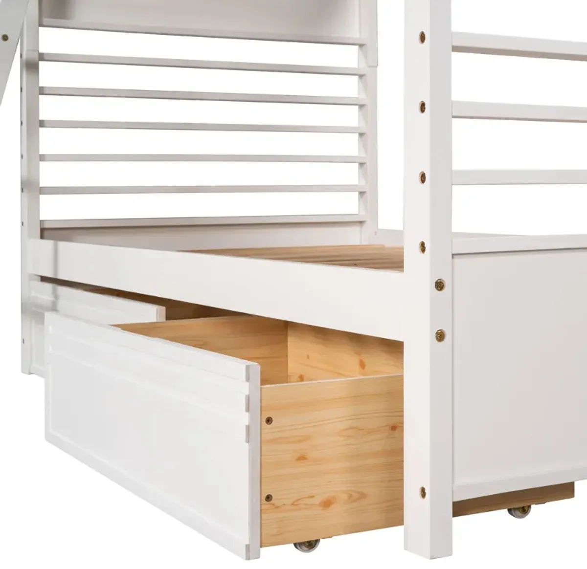 Twin Over Twin Wood Bunk Bed With Two Drawers - White