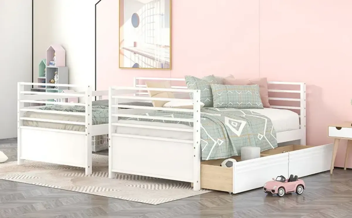 Twin Over Twin Wood Bunk Bed With Two Drawers - White