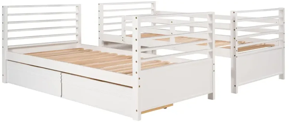 Twin Over Twin Wood Bunk Bed With Two Drawers - White