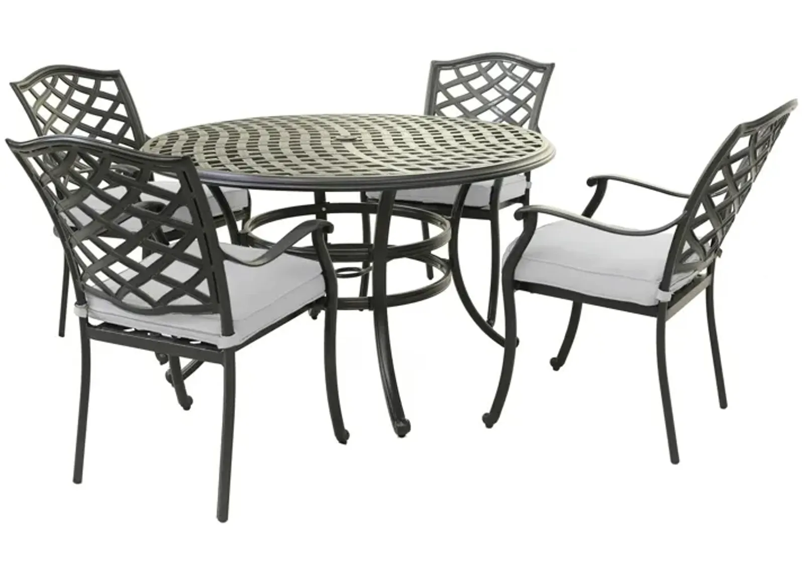 Outdoor 5 Piece Round Dining Set With 4 Arm Chairs - Cast Silver