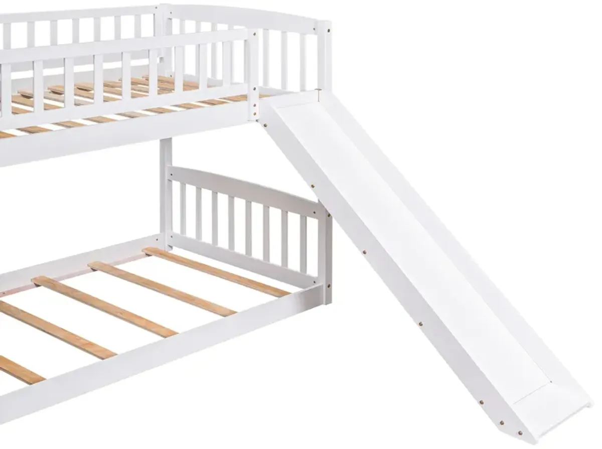 Stairway Twin Over Twin Bunk Bed With Two Drawers And Slide - White