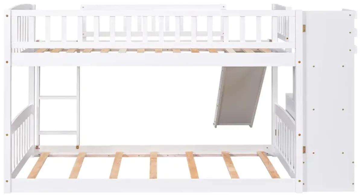 Stairway Twin Over Twin Bunk Bed With Two Drawers And Slide - White