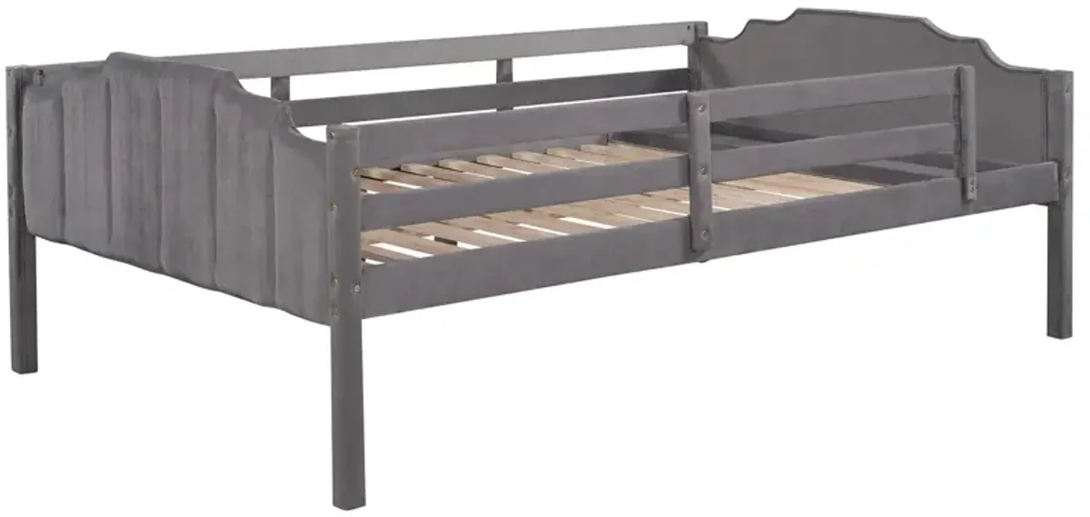 Full Over Twin & Twin Bunk Bed, Velvet Triple Bunk Bed With Drawers And Guardrails - Gray