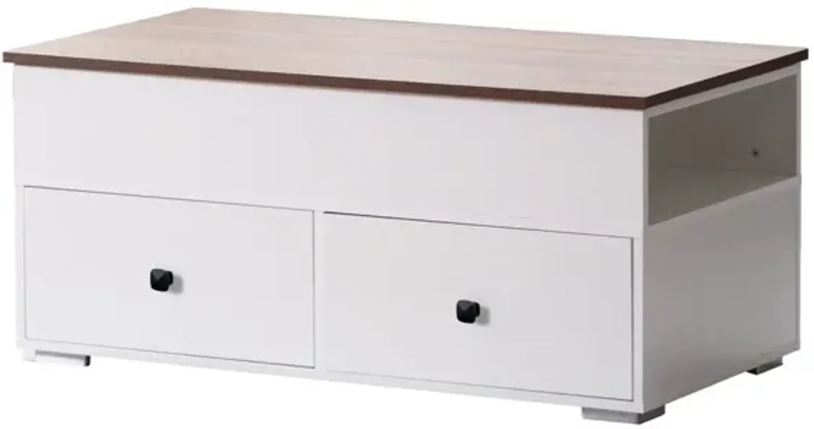 Luna - Coffee Table With Walnut Finish Lift Top, 2 Drawers, And 2 Shelves - White And Brown