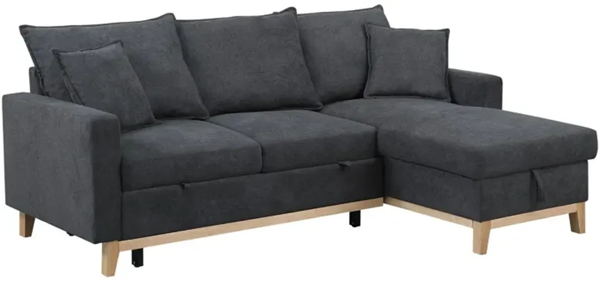 Colton - Woven Reversible Sleeper Sectional Sofa With Storage Chaise - Dark Gray