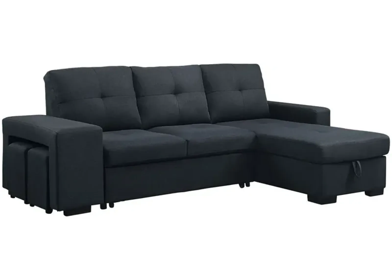 Lucas - Linen Sleeper Sectional Sofa With Reversible Storage Chaise - Dark Gray