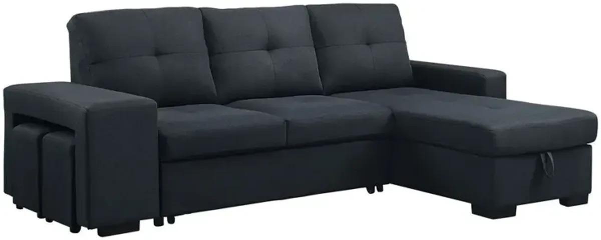 Lucas - Linen Sleeper Sectional Sofa With Reversible Storage Chaise - Dark Gray