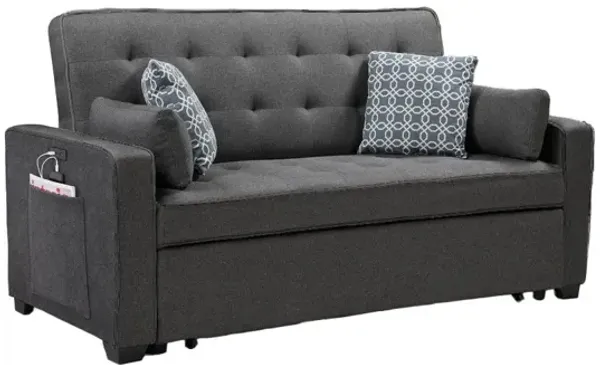 William - Modern Fabric Sleeper Sofa With 2 USB Charging Ports And 4 Accent Pillows - Gray