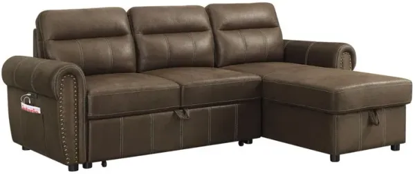 Hugo - Reversible Sleeper Sectional Sofa Chaise With USB Charger - Brown