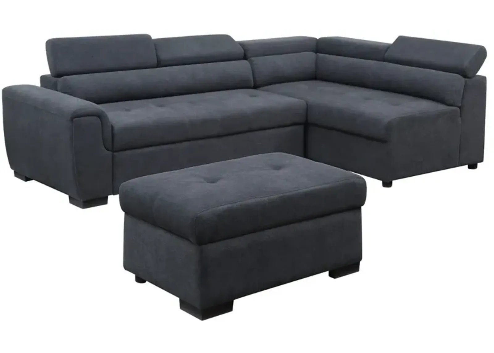 Haris - Fabric Sleeper Sofa Sectional With Adjustable Headrest And Storage Ottoman - Dark Gray