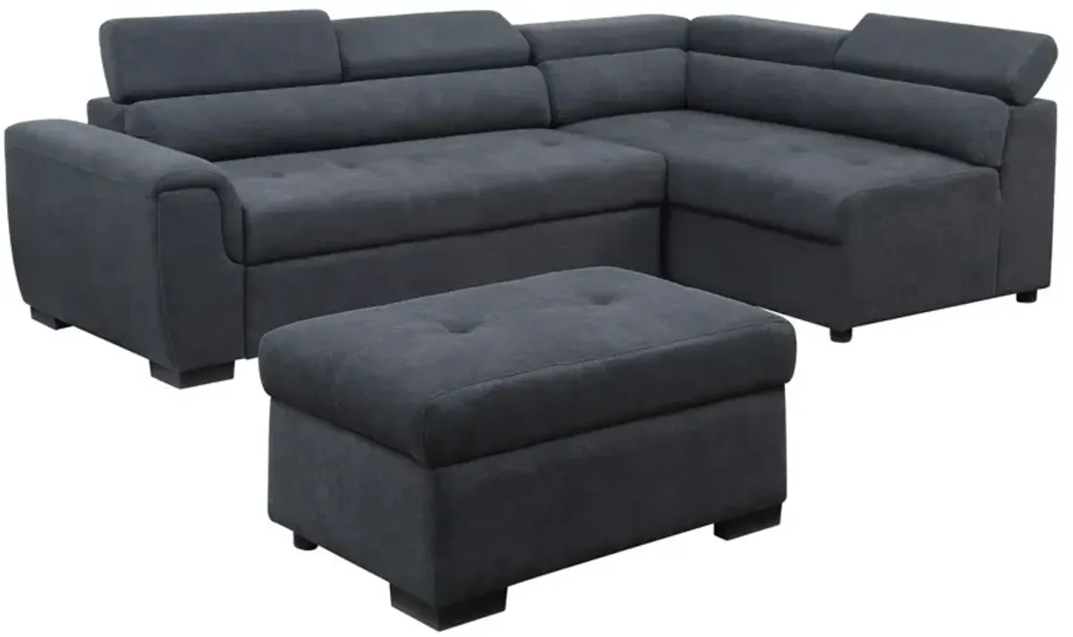 Haris - Fabric Sleeper Sofa Sectional With Adjustable Headrest And Storage Ottoman - Dark Gray