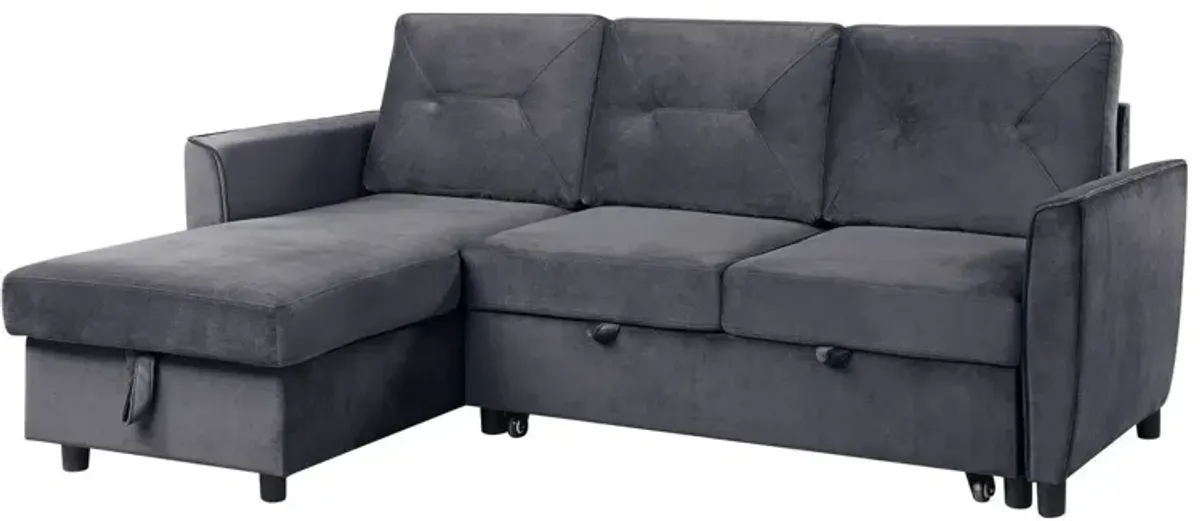 Hudson - Velvet Reversible Sleeper Sectional Sofa With Storage Chaise - Dark Gray