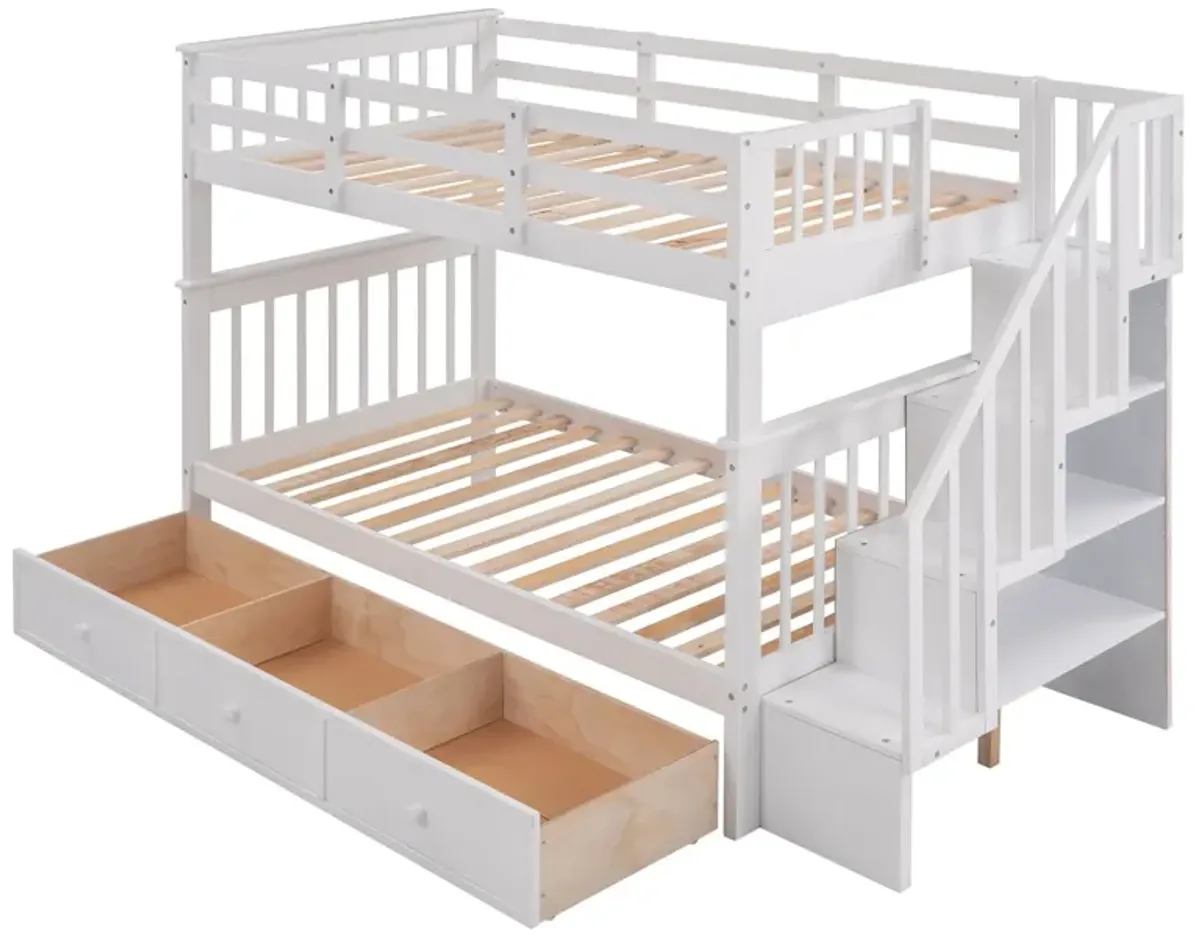 Stairway Twin Over Twin Bunk Bed With Three Drawers For Bedroom, Dorm