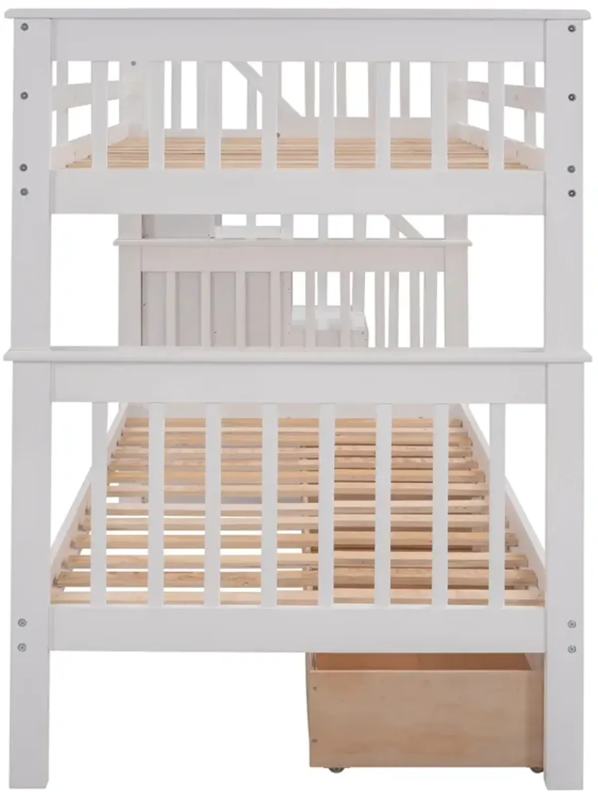 Stairway Twin Over Twin Bunk Bed With Three Drawers For Bedroom, Dorm