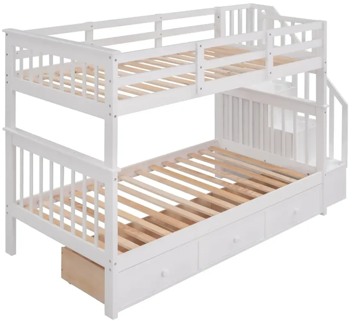 Stairway Twin Over Twin Bunk Bed With Three Drawers For Bedroom, Dorm