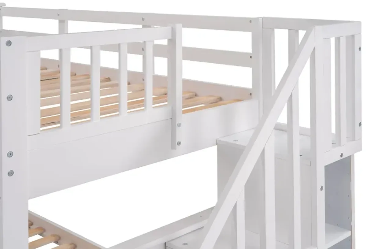 Stairway Twin Over Twin Bunk Bed With Three Drawers For Bedroom, Dorm