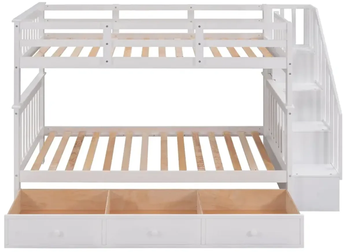 Stairway Twin Over Twin Bunk Bed With Three Drawers For Bedroom, Dorm