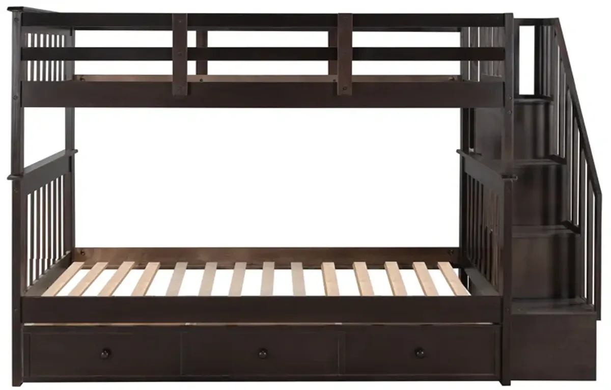 Stairway Twin Over Twin Bunk Bed With Three Drawers For Bedroom, Dorm