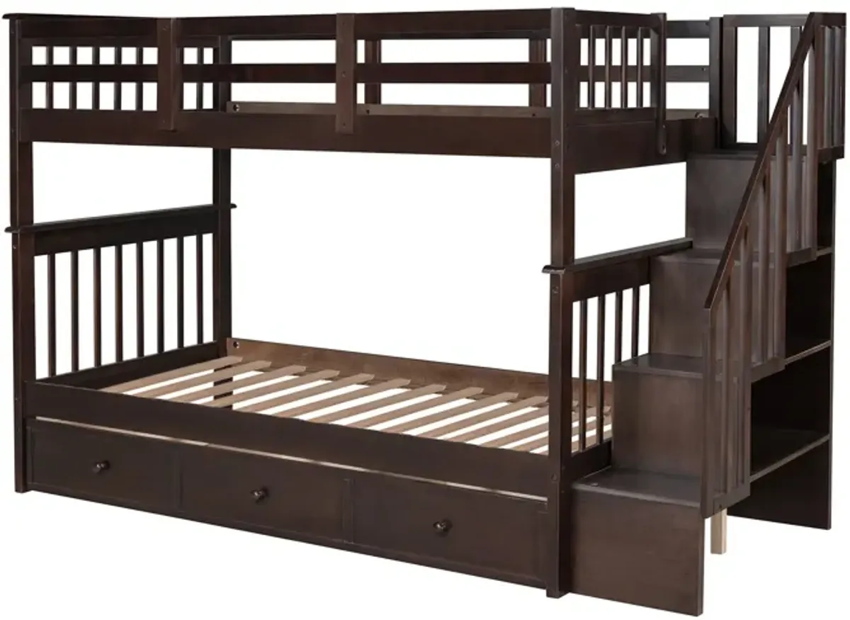 Stairway Twin Over Twin Bunk Bed With Three Drawers For Bedroom, Dorm