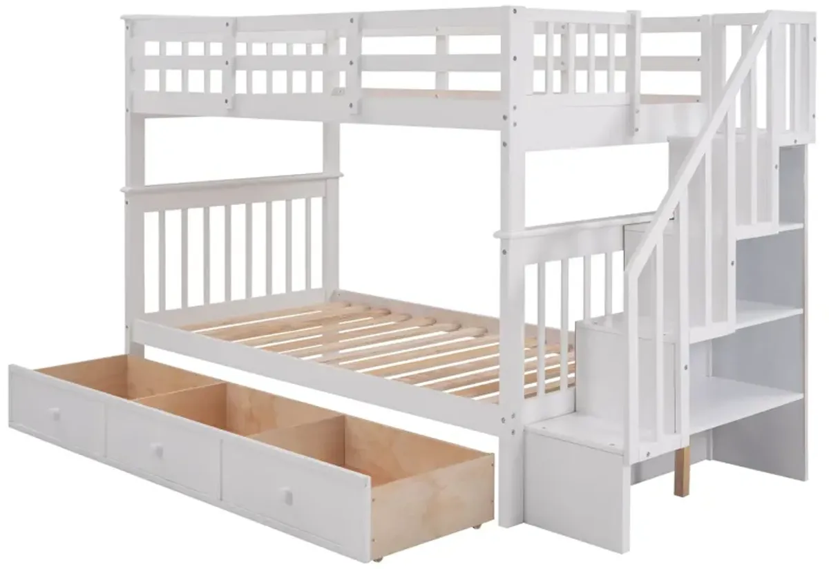 Stairway Twin Over Twin Bunk Bed With Three Drawers For Bedroom, Dorm