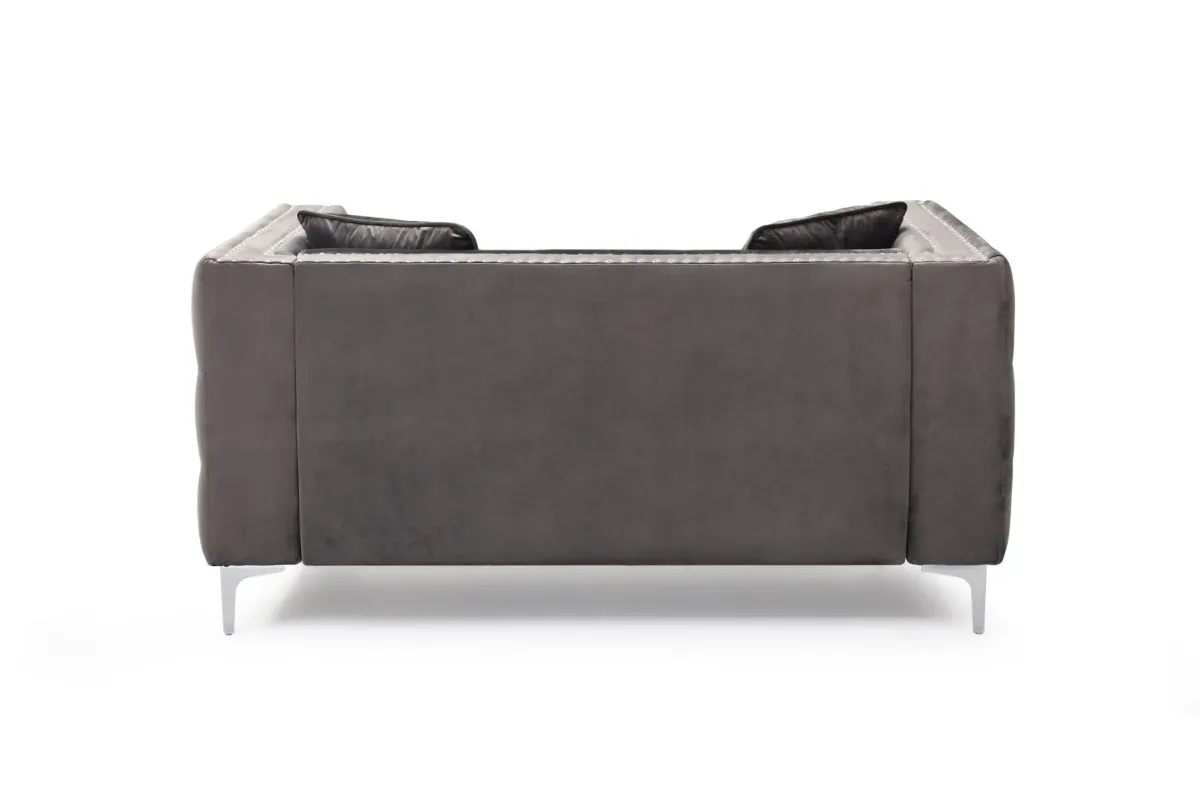 Wide Sofa With Jeweled Buttons Square Arm, 2 Pillows