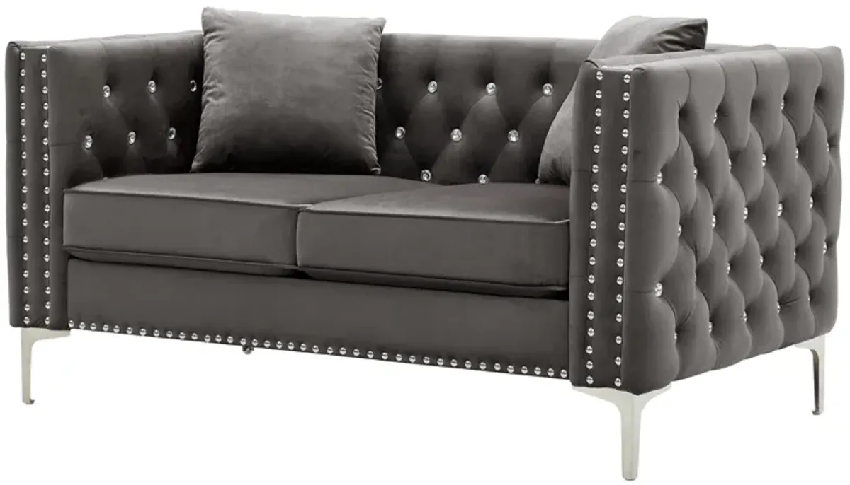 Wide Sofa With Jeweled Buttons Square Arm, 2 Pillows