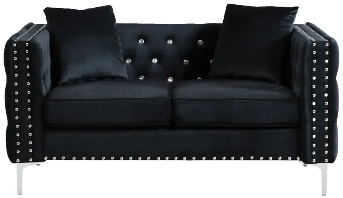 Wide Sofa With Jeweled Buttons Square Arm, 2 Pillows