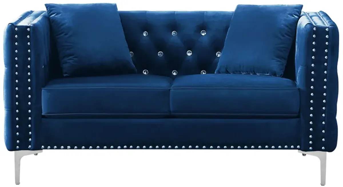 Wide Sofa With Jeweled Buttons Square Arm, 2 Pillows