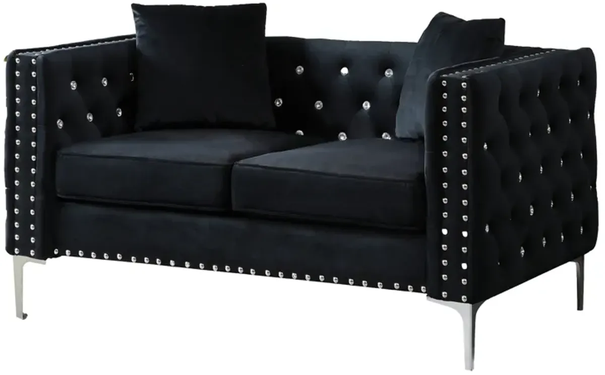 Wide Sofa With Jeweled Buttons Square Arm, 2 Pillows