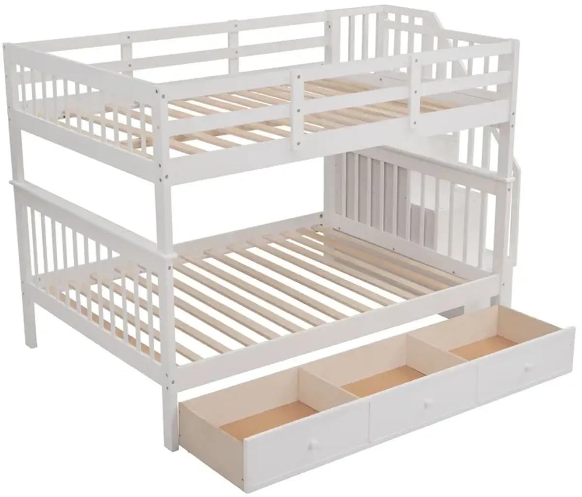 Stairway Bunk Bed With Drawer, Storage And Guard Rail For Bedroom