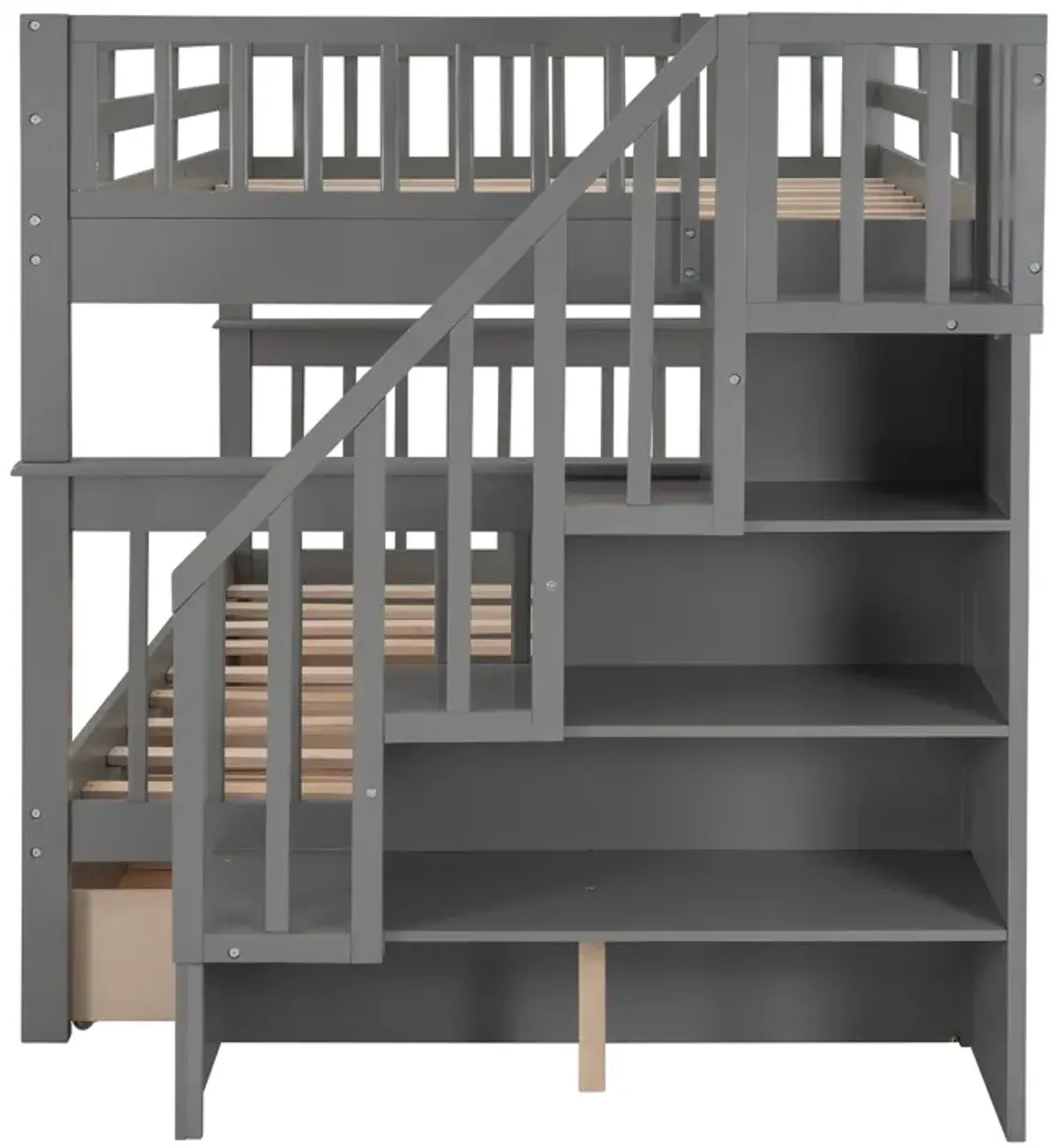 Stairway Bunk Bed With Drawer, Storage And Guard Rail For Bedroom