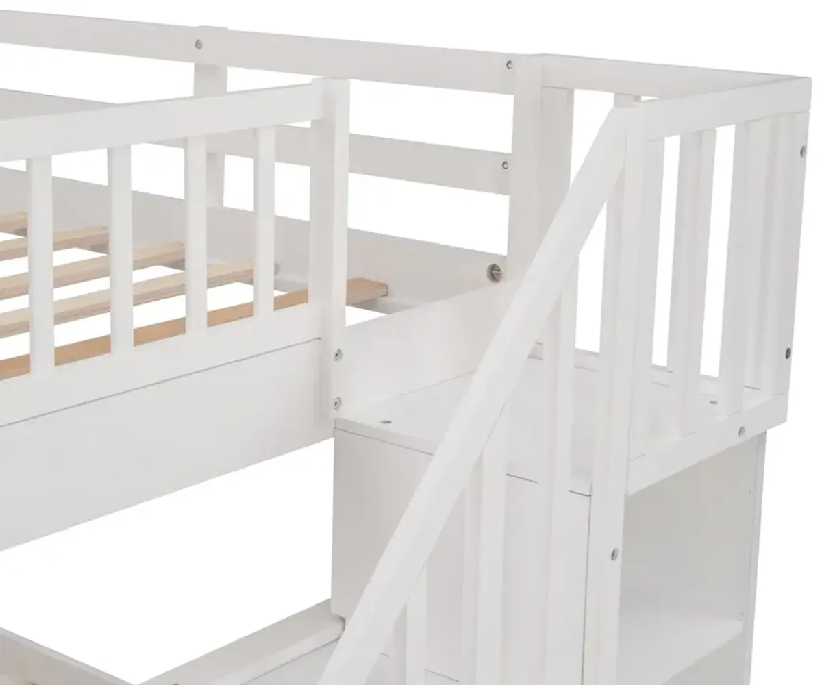 Stairway Bunk Bed With Drawer, Storage And Guard Rail For Bedroom