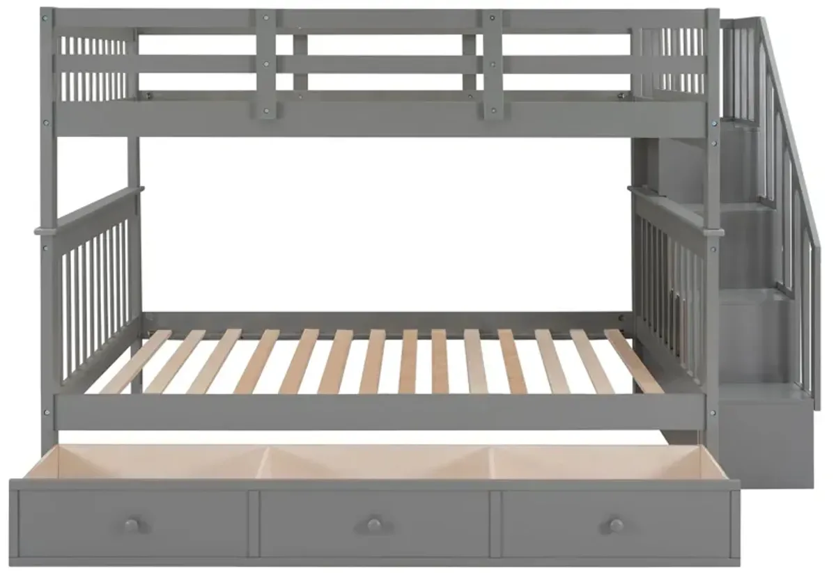 Stairway Bunk Bed With Drawer, Storage And Guard Rail For Bedroom