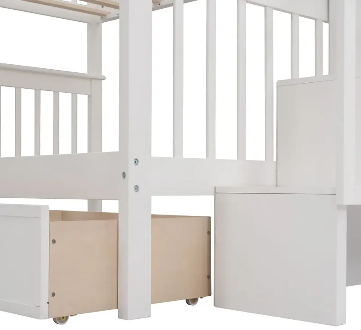 Stairway Bunk Bed With Drawer, Storage And Guard Rail For Bedroom