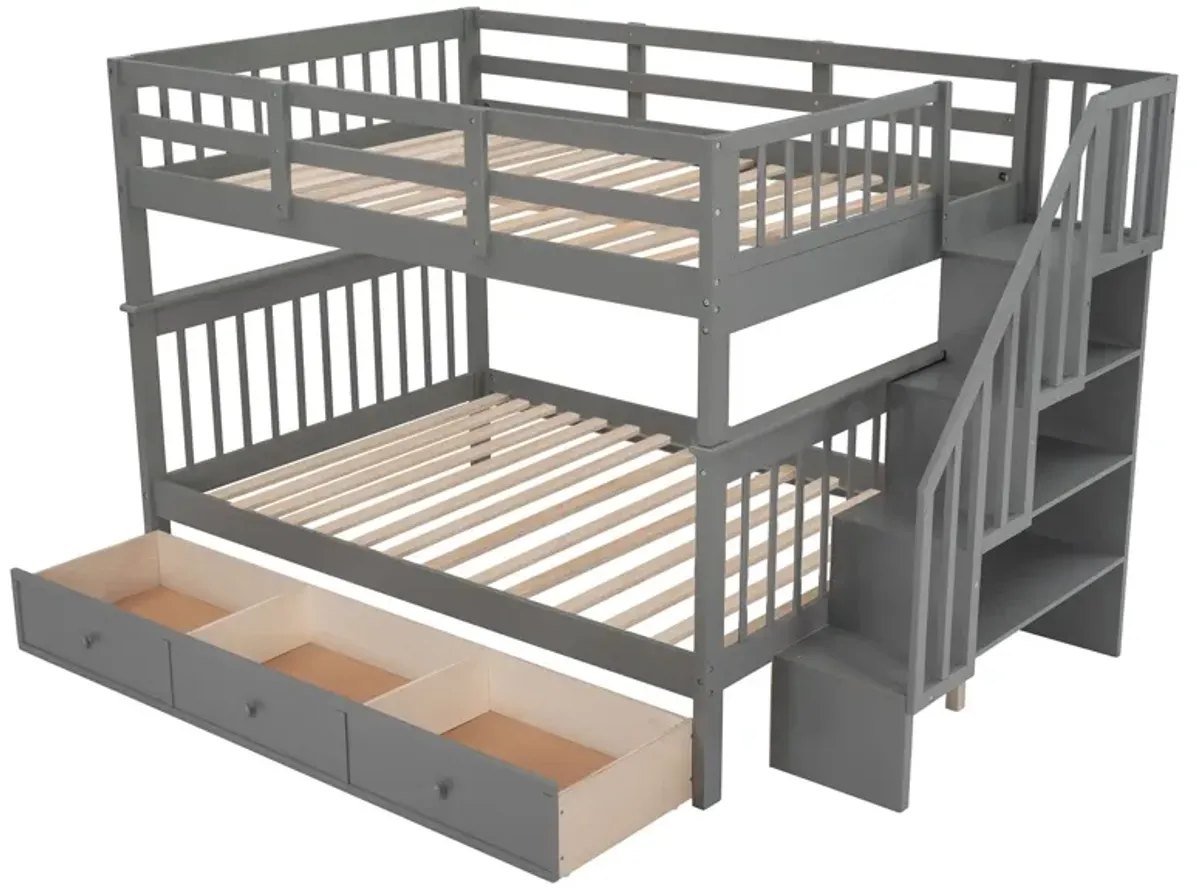 Stairway Bunk Bed With Drawer, Storage And Guard Rail For Bedroom