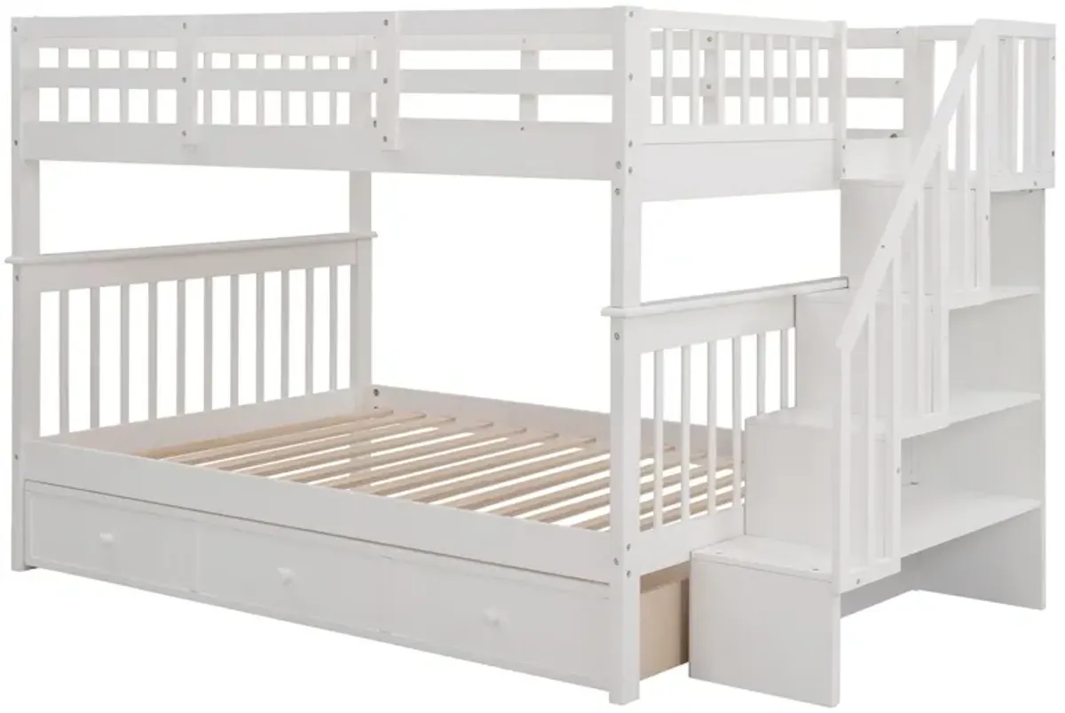 Stairway Bunk Bed With Drawer, Storage And Guard Rail For Bedroom