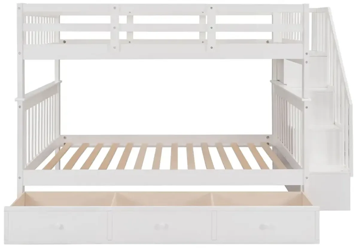 Stairway Bunk Bed With Drawer, Storage And Guard Rail For Bedroom