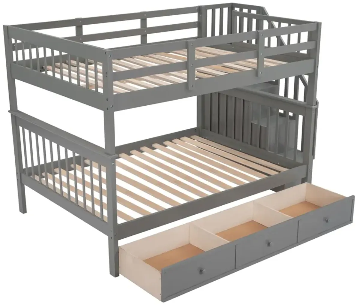 Stairway Bunk Bed With Drawer, Storage And Guard Rail For Bedroom