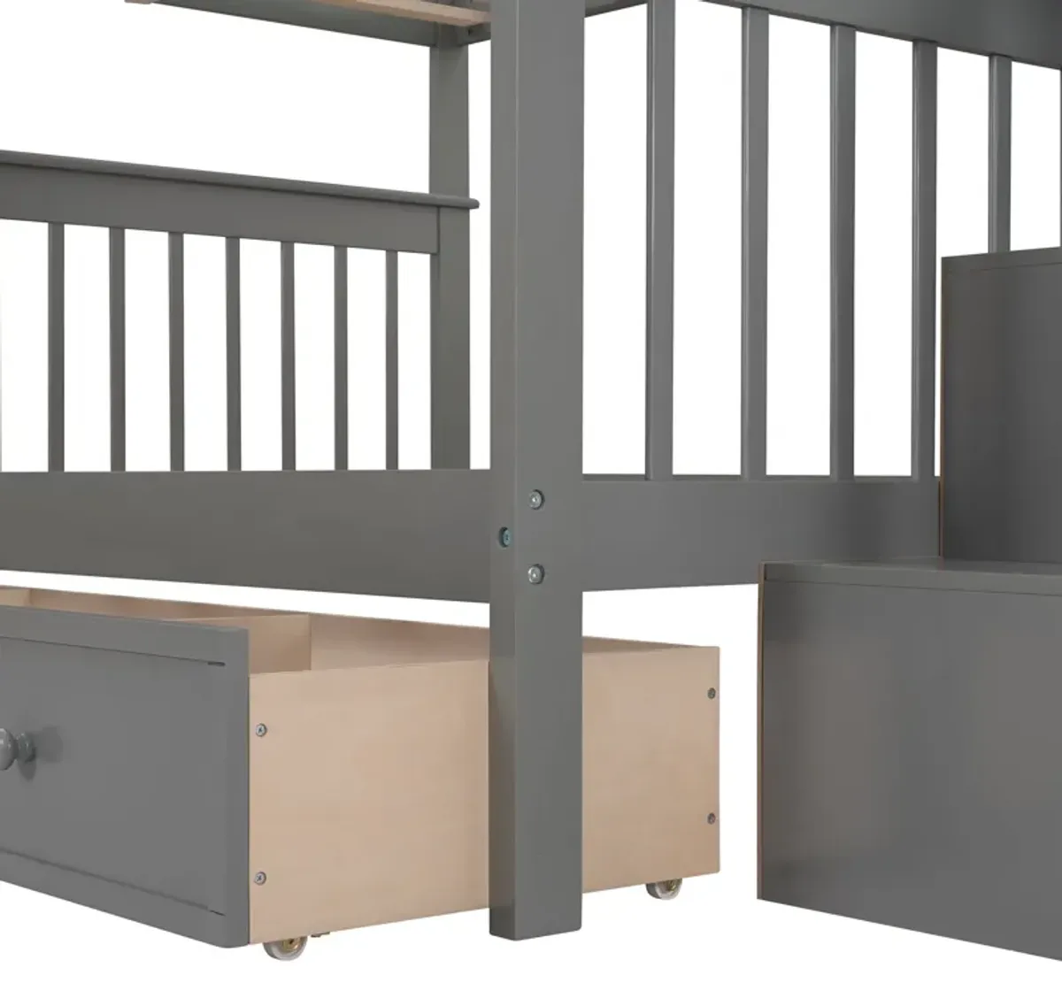 Stairway Bunk Bed With Drawer, Storage And Guard Rail For Bedroom