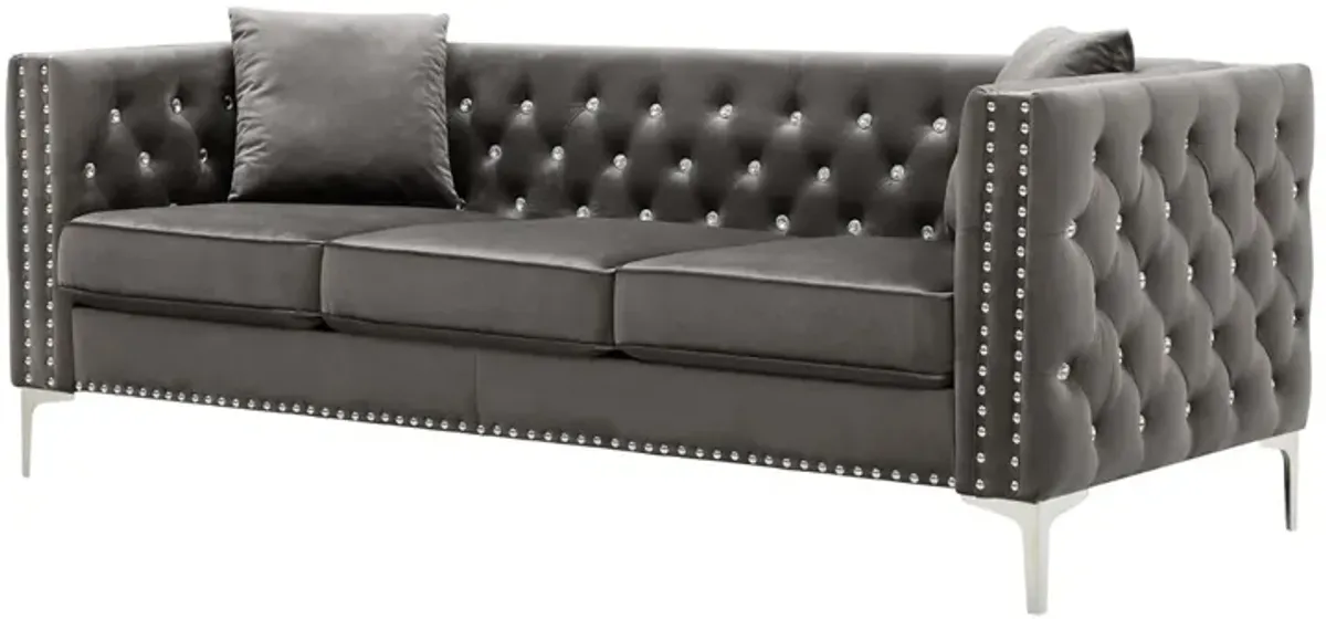 Modern Sofa Jeweled Buttons Tufted Square Arm Couch, 2 Pillows Included