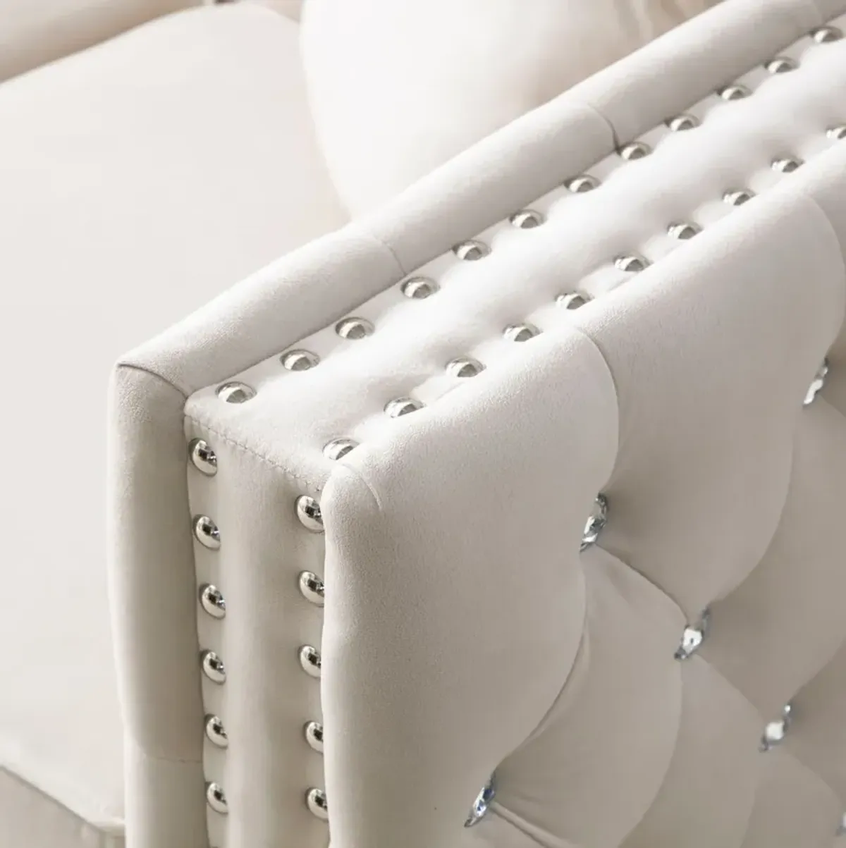 Modern Sofa Jeweled Buttons Tufted Square Arm Couch, 2 Pillows Included