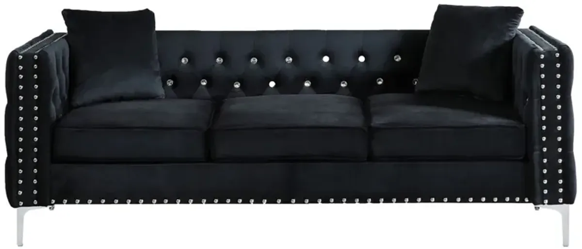 Modern Sofa Jeweled Buttons Tufted Square Arm Couch, 2 Pillows Included