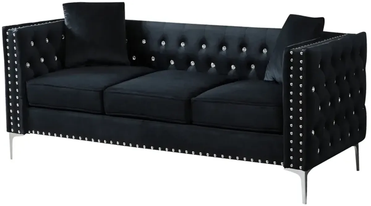 Modern Sofa Jeweled Buttons Tufted Square Arm Couch, 2 Pillows Included