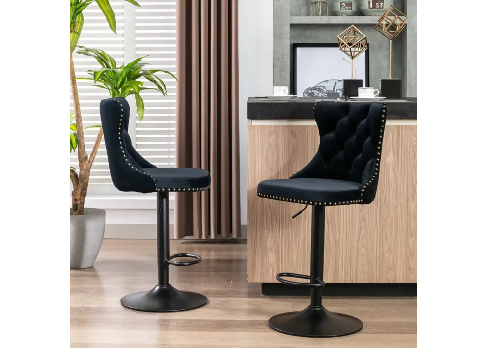 Swivel Velvet Barstools Adjusatble Seat Height, Modern Upholstered Bar Stools With Backs Comfortable Tufted For Home Pub And Kitchen Island (Set of 2)