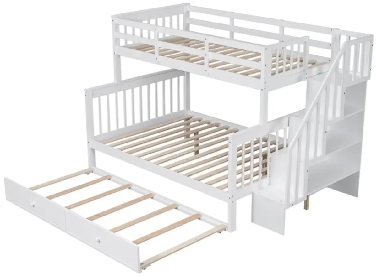 Stairway Bunk Bed With Twin Size Trundle, Storage And Guard Rail For Bedroom, Dorm