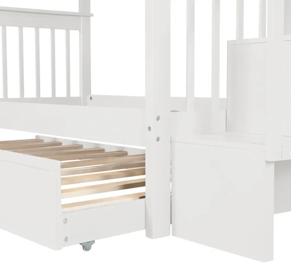 Stairway Bunk Bed With Twin Size Trundle, Storage And Guard Rail For Bedroom, Dorm